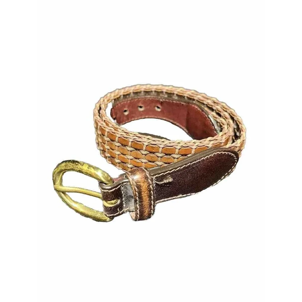 Brighton Belt Braided Brown Weave Leather Brass Buckle 38909 VTG Size 30